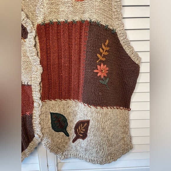 Vintage Teddi Woven Vest Button Down Fall Embroidered Patchwork Brown Green 2X - Picture 8 of 16